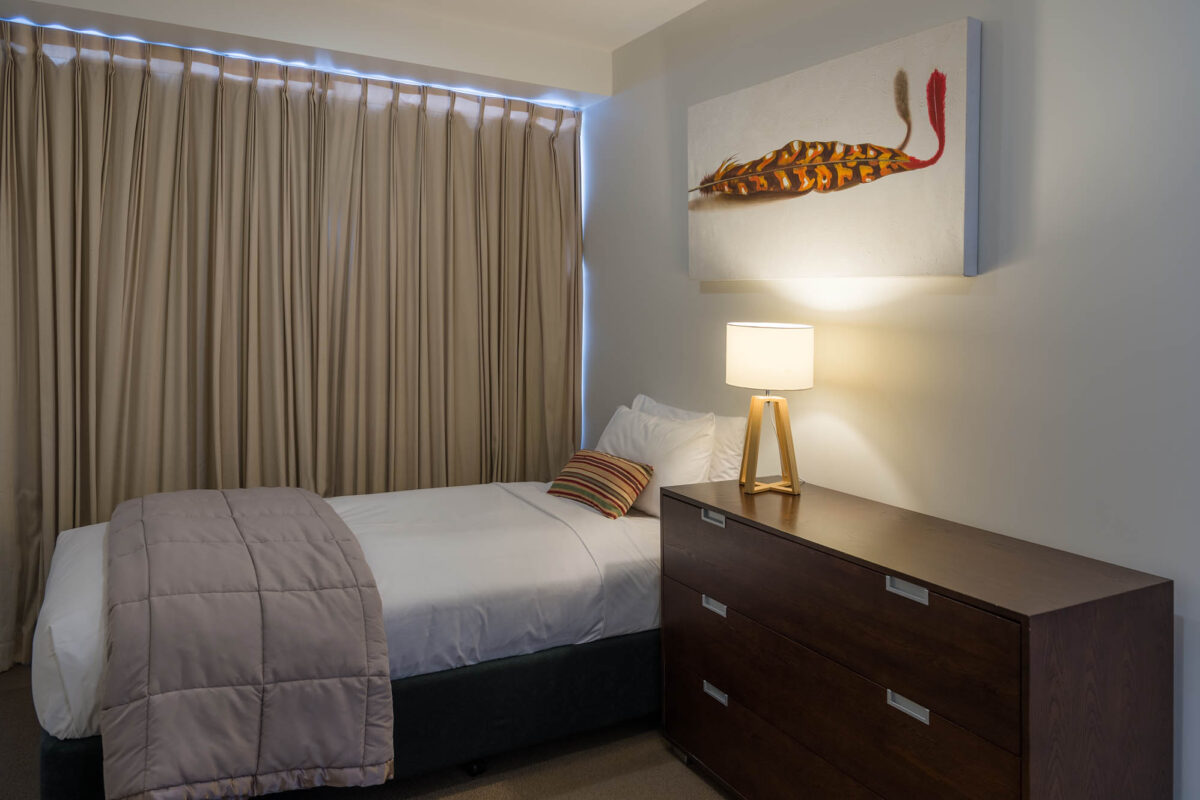 Bedroom - Boulcott Suites 1 Bedroom Apartment South Tower For Village Accommodation Group. Photo credit: Stephen A’Court. COPYRIGHT ©Stephen A’Court
