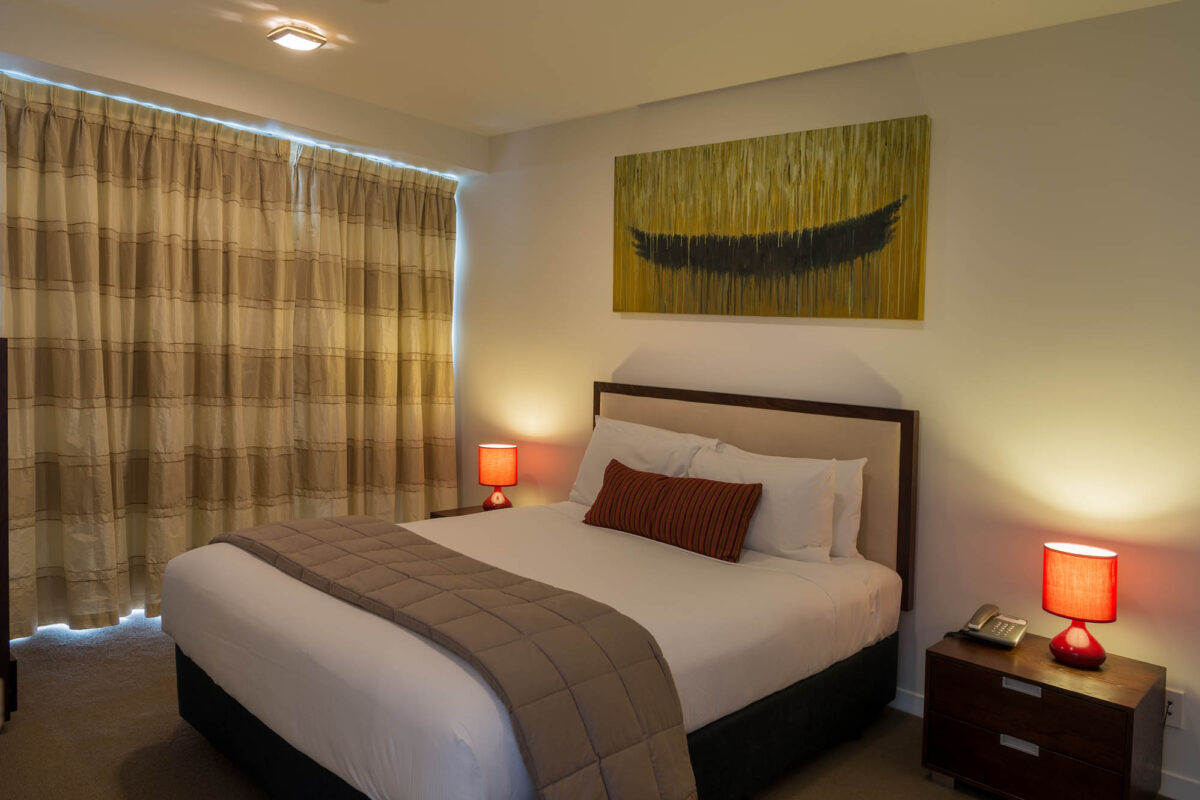 Bedroom - Boulcott Suites One Bedroom Apartment South Tower For Village Accommodation Group. Photo credit: Stephen A’Court. COPYRIGHT ©Stephen A’Court