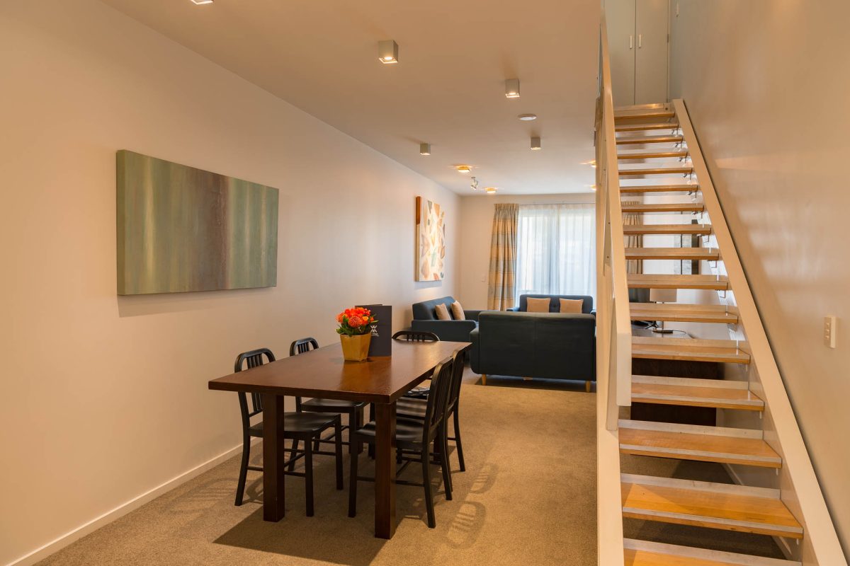 Dining + Living Room - Boulcott Suites 4 Bedroom Townhouse For Village Accommodation Group. Photo credit: Stephen A’Court. COPYRIGHT ©Stephen A’Court