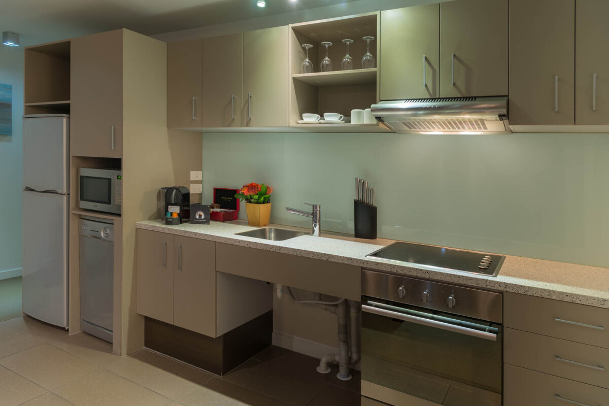 Kitchen - Boulcott Suites 1 Bedroom Apartment South Tower For Village Accommodation Group. Photo credit: Stephen A’Court. COPYRIGHT ©Stephen A’Court